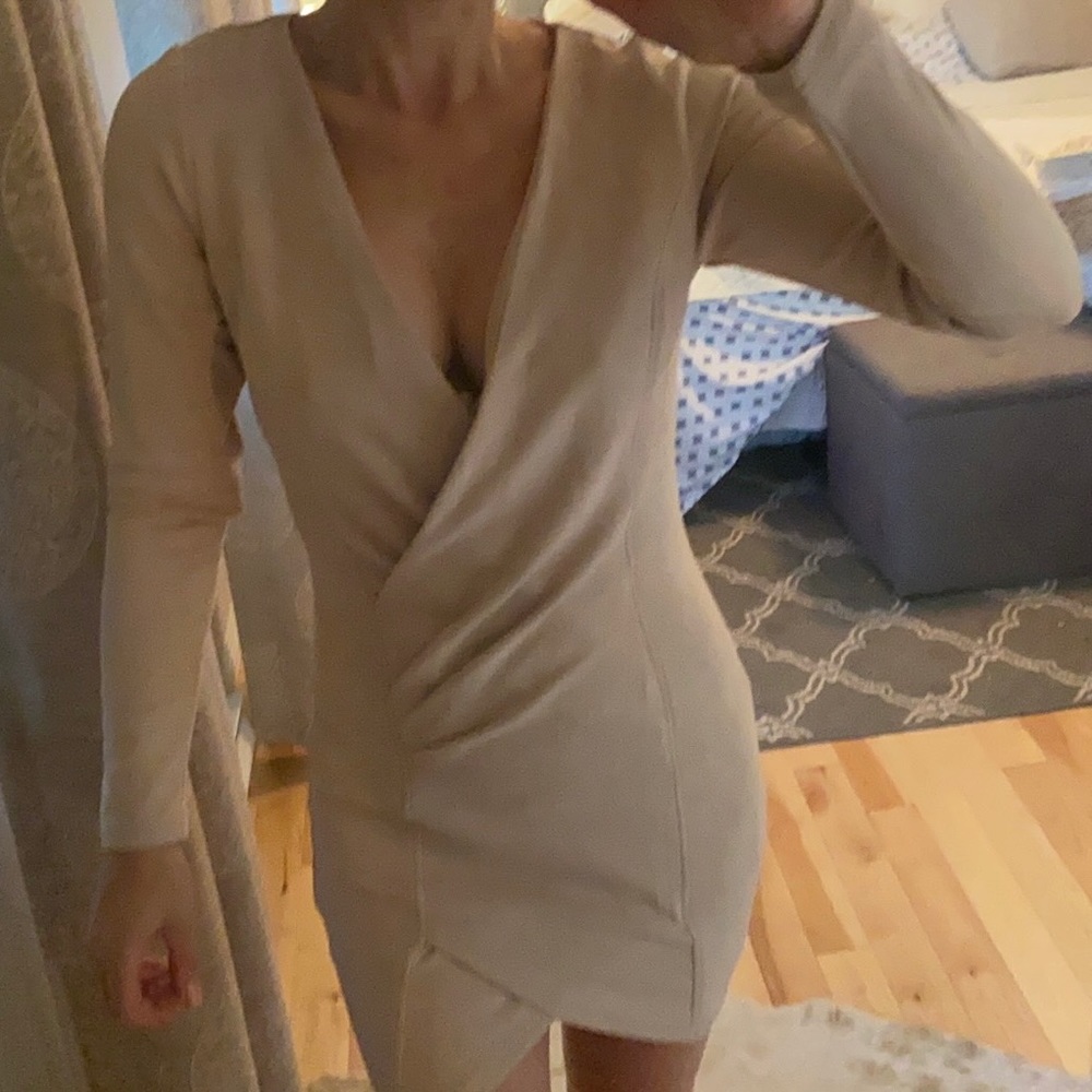 Microfibre suede faux wrap mini dress
